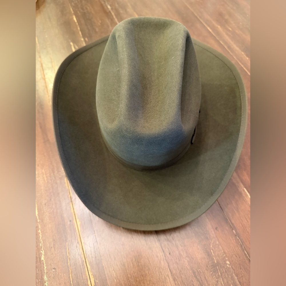 Beaver Brand Hat Co 10X Vintage Cowboy Hat, Olive Green, Bound Brim, Size 6 7/8